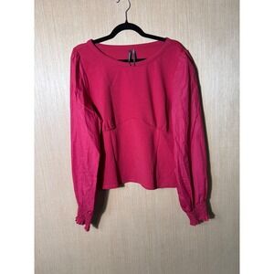 Anthropologie‎ Blouse Top XL Pink Long Sleeve Smocked Cuff Blouse